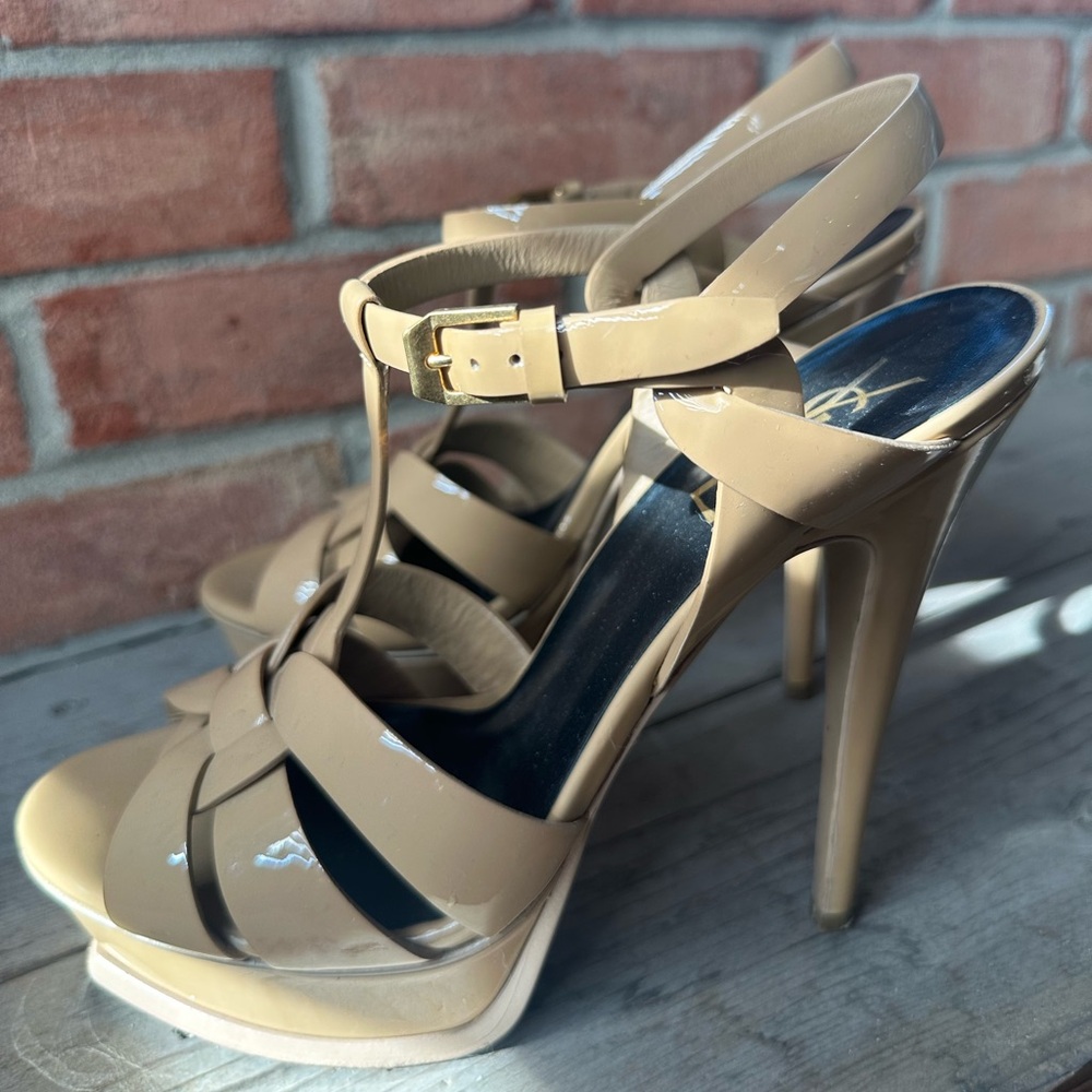 Saint Laurent Tribute Leather T-Strap Platform Heels Size 38